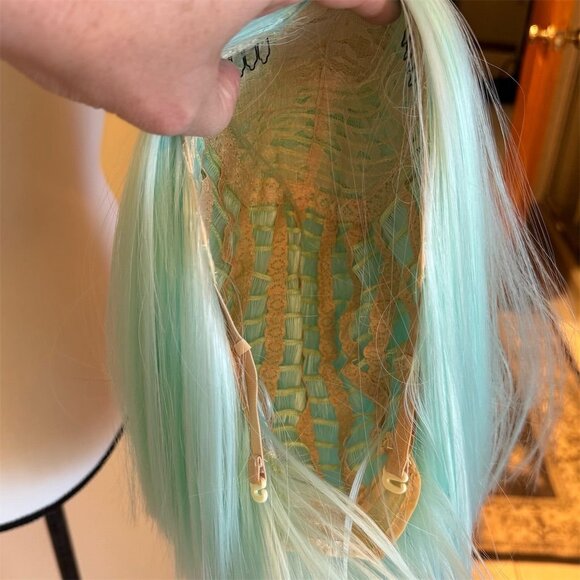 Enhanced Styles Mint Green Lace Front 12 inch Wig Long Synthetic Hair Cosplay - Picture 5 of 7